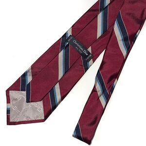 Christian Dior All Silk Red Striped Classic Necktie
